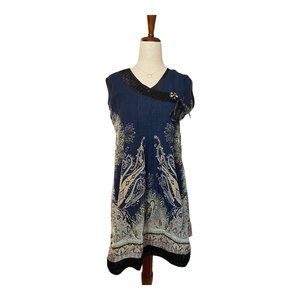 Unbranded Mini Shift Dress Women Size XXL Blue Black Paisley Ribbon Accents Bow‎